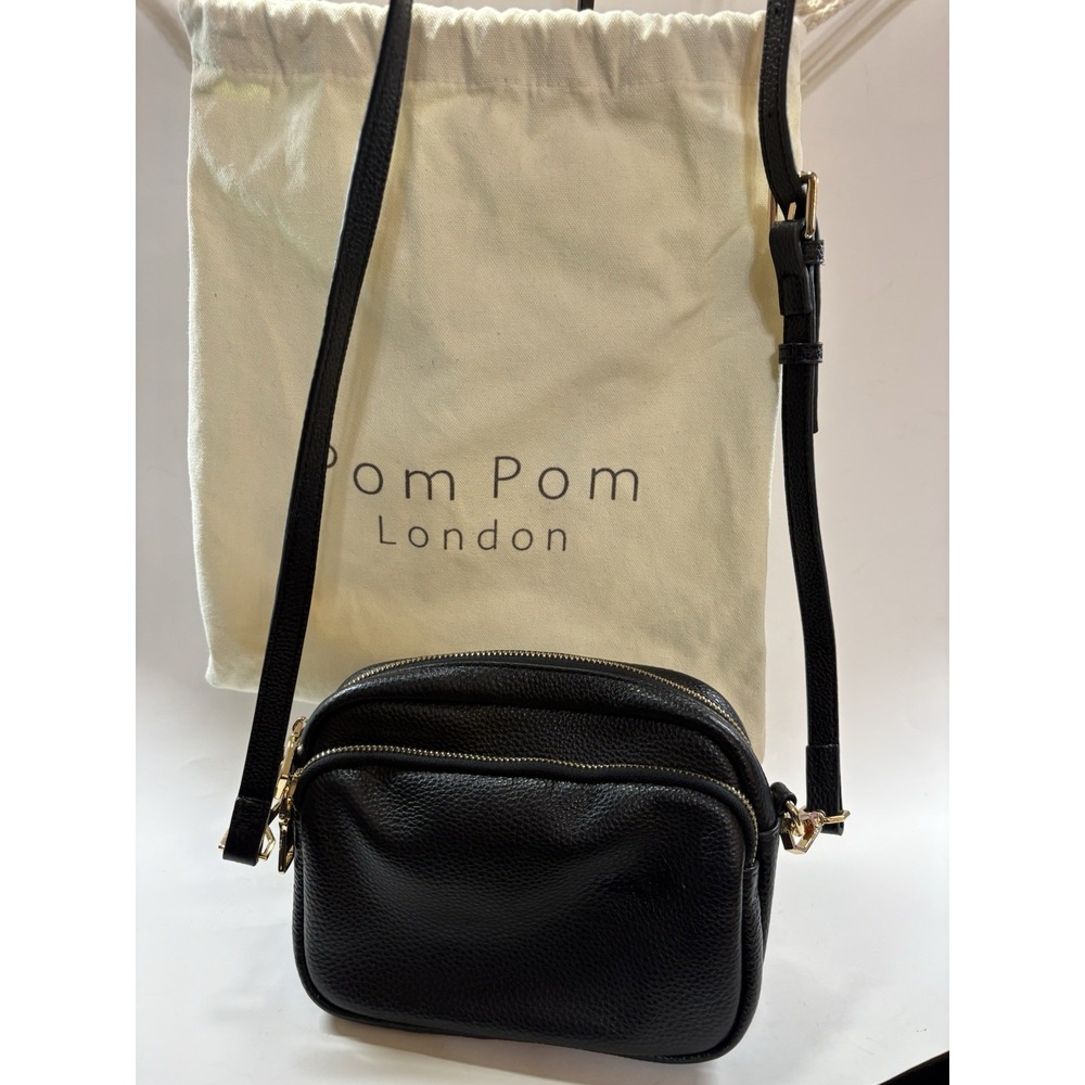 Pom Pom London Women's Black Pebbled Leather Crossbody Bag & Dust Bag